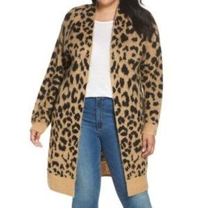 BP. Leopard Print Long Jacquard Knit Cardigan S